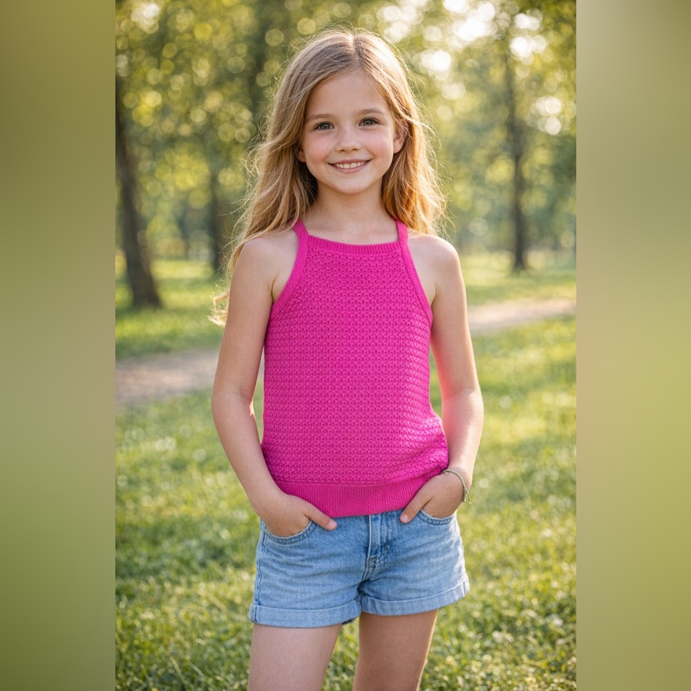 NWT Abercrombie Kids Crochet Knit Tank Top Pink Size 9/10 Summer